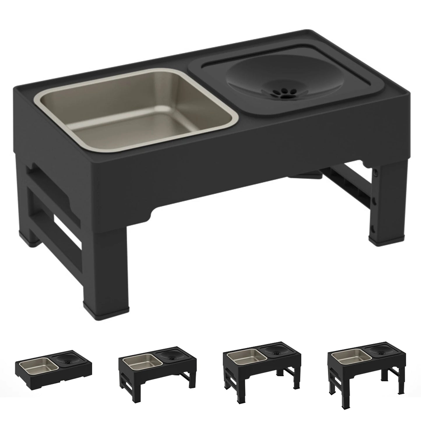 TWISTER.CK Elevated Dog Feeder With Adjustable Stand And Stainless Bowls