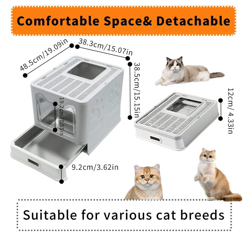 Feature Enclosed Stainless Steel Cat Litter Box With Lid Scoop