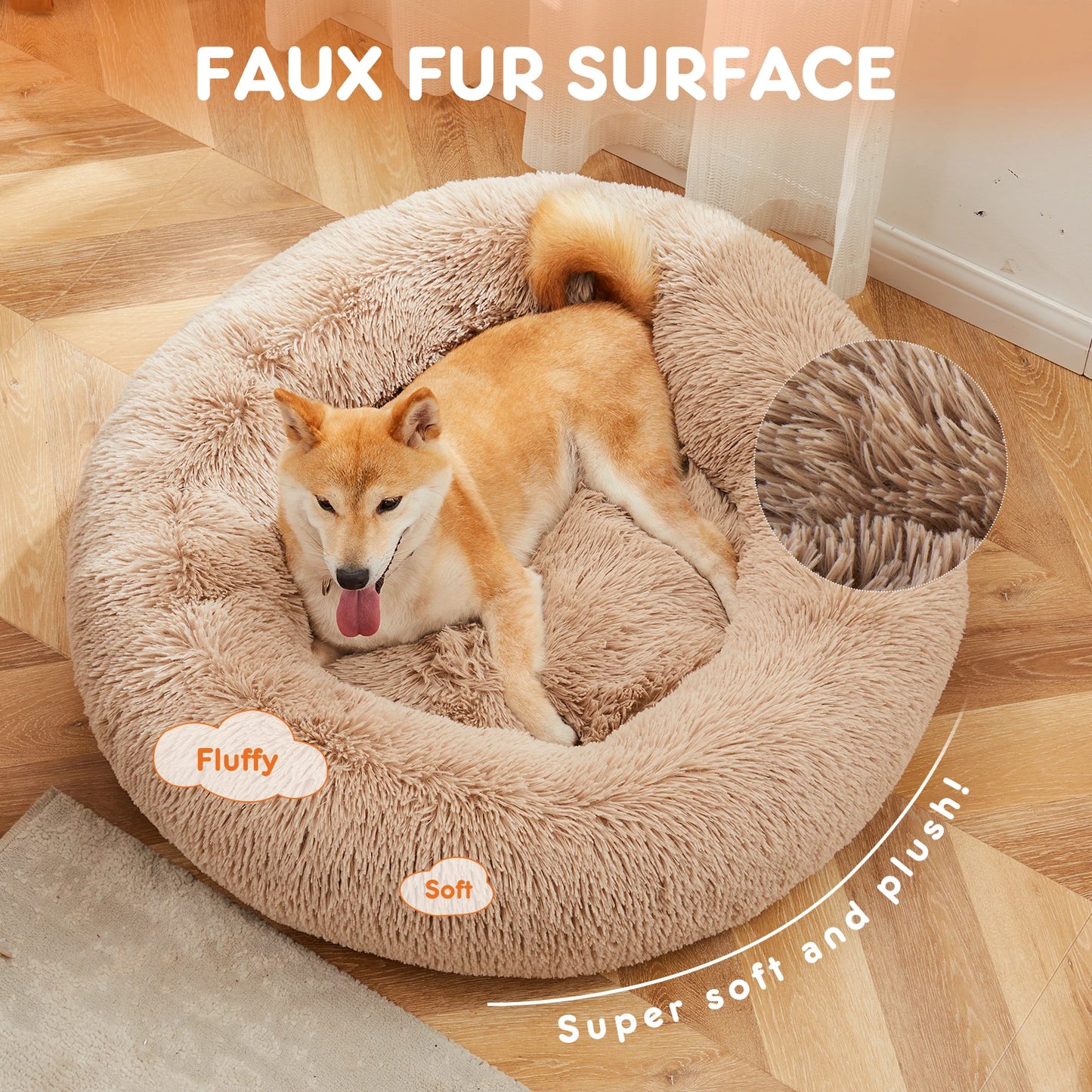 JHK Calming Dog Bed Washable Plush Faux Fur Anti Slip