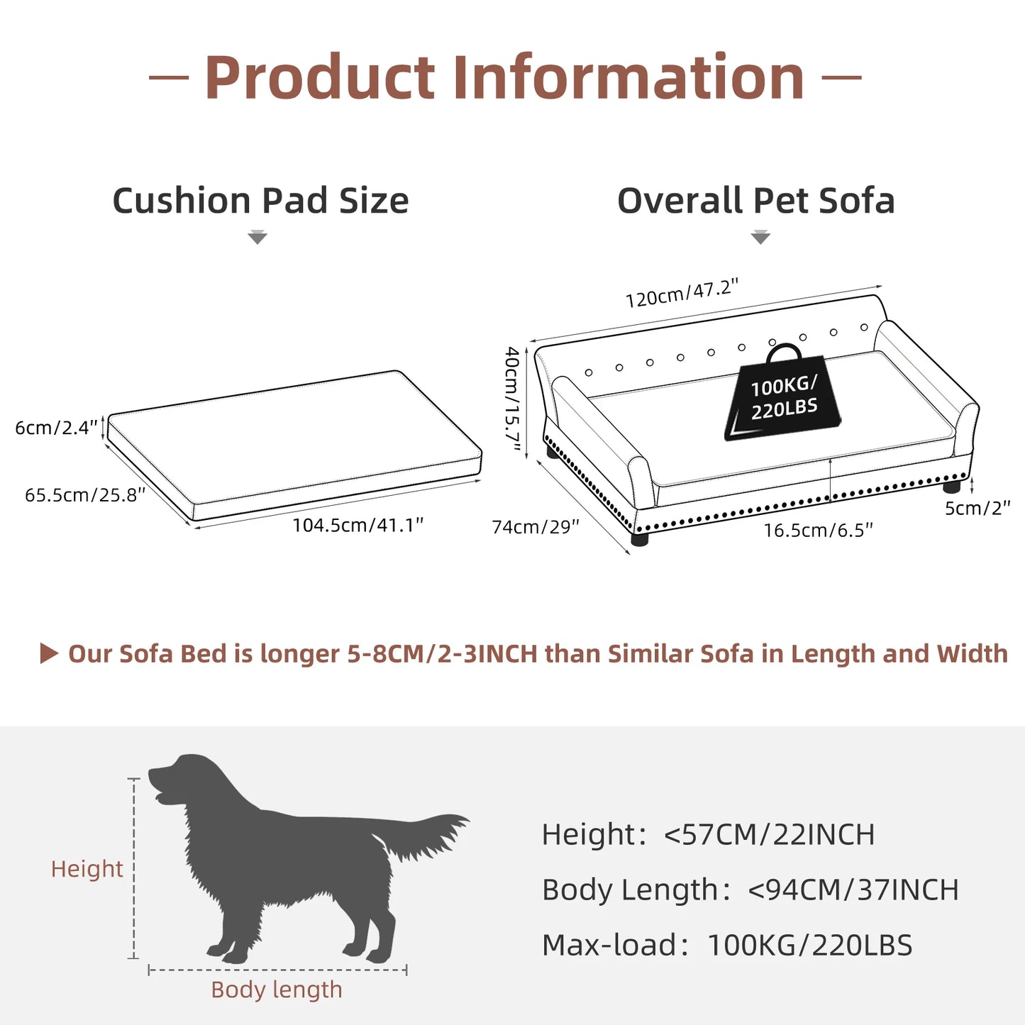 BINGOPAW Elevated Dog Bed Sofa Microfiber Leather Cover Removable Cushion