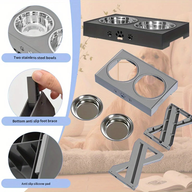 Hign-concerned Adjustable Lifting Dog Bowl Feeder Three Heights