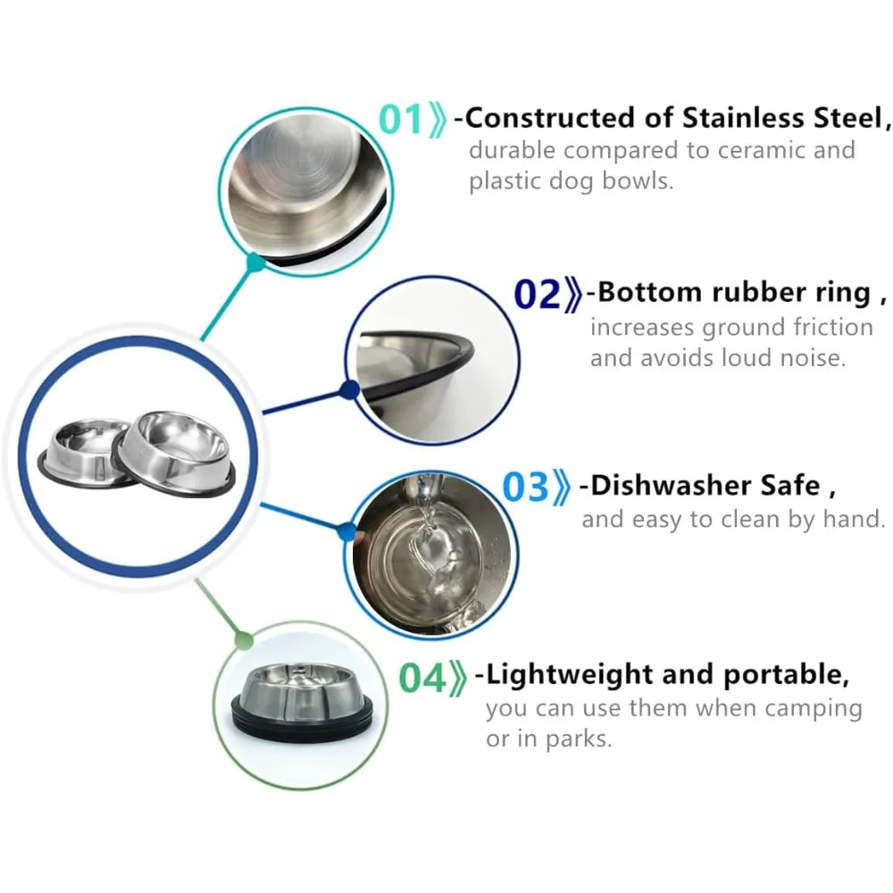 Hign-concerned 2 Pack Stainless Steel Dog Bowls With Rubber Bottom