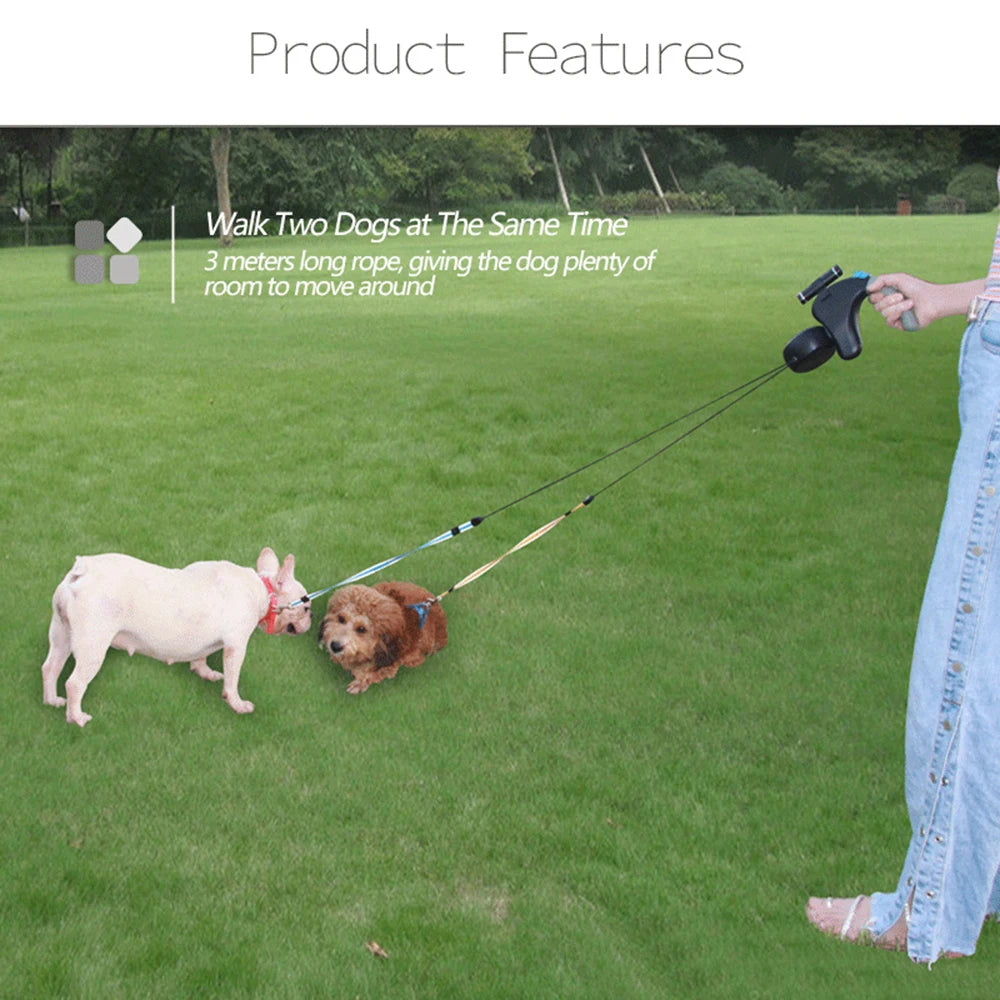 CN Guangdong Dual Dog Leash With Light Retractable Adjustable