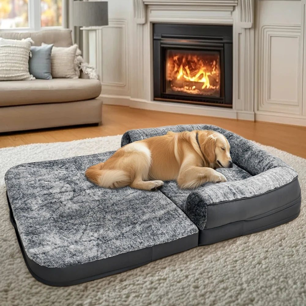 BORWARTCN Foldable Dog Bed For Adults 2 In 1 Calming