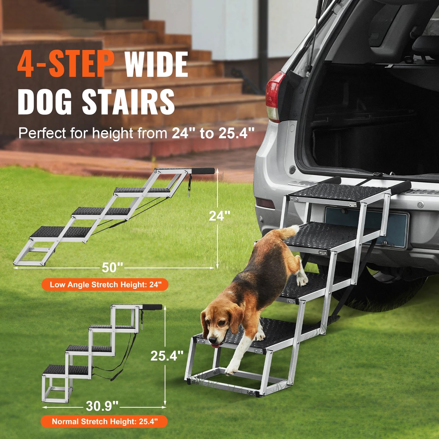 SucceBuy Dog Car Stair Folding Portable Pet Steps Aluminum