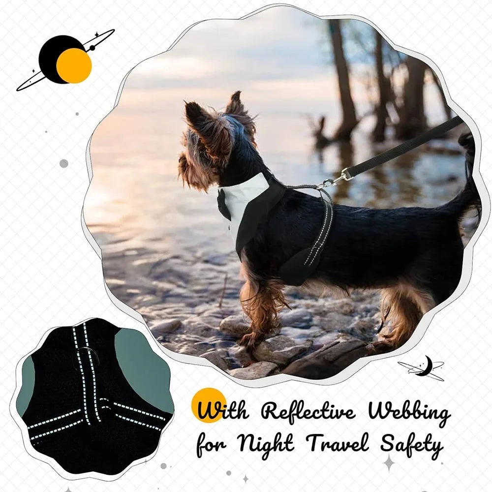 Dog Tuxedo Adjustable Harness No Pull With Bow Tie
