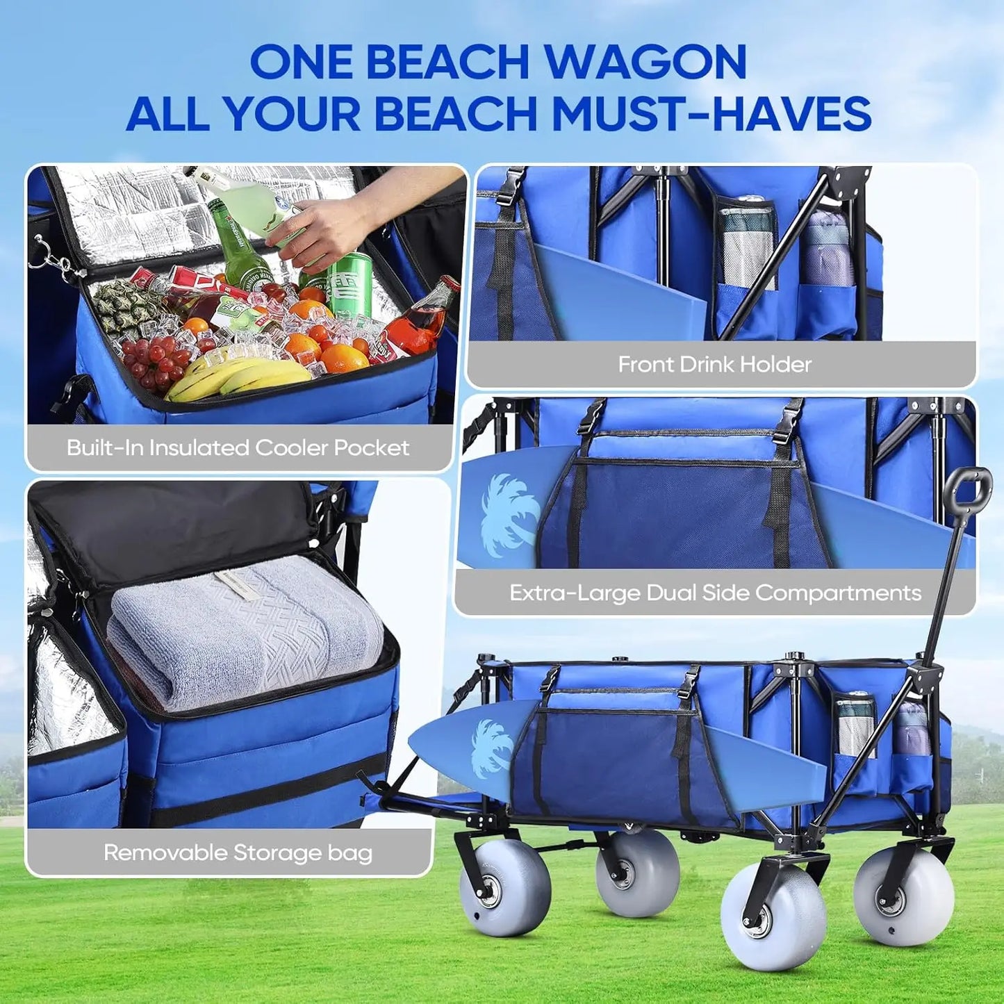 XMSJ Beach Wagon With Big Wheels For Sand All Terrain Cart