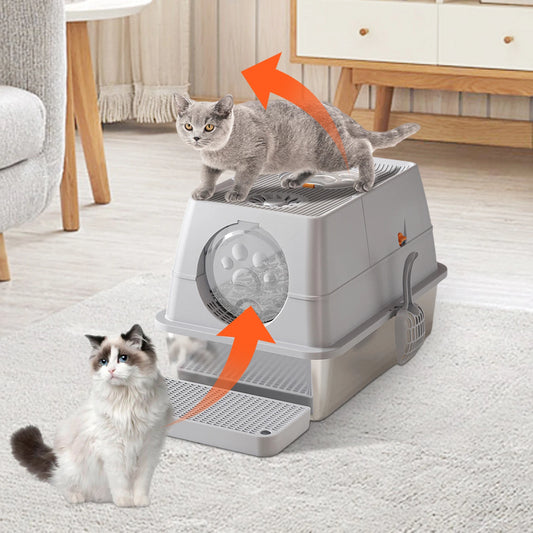 HiMISS Stainless Steel Litter Box With Lid And Scoop