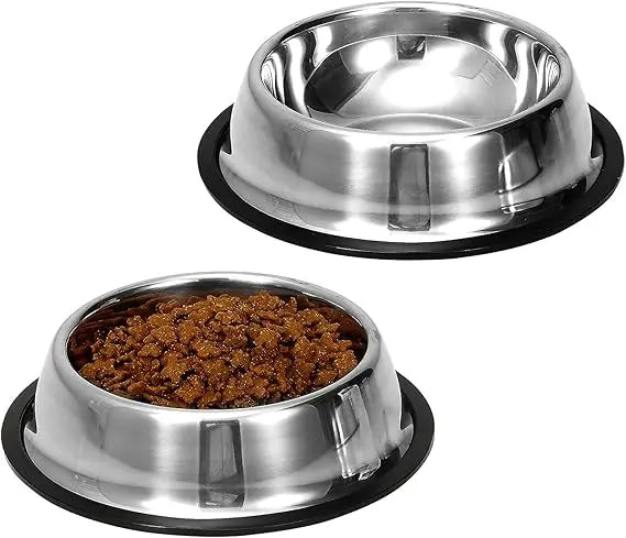 Hign-concerned 2 Pack Stainless Steel Dog Bowls With Rubber Bottom