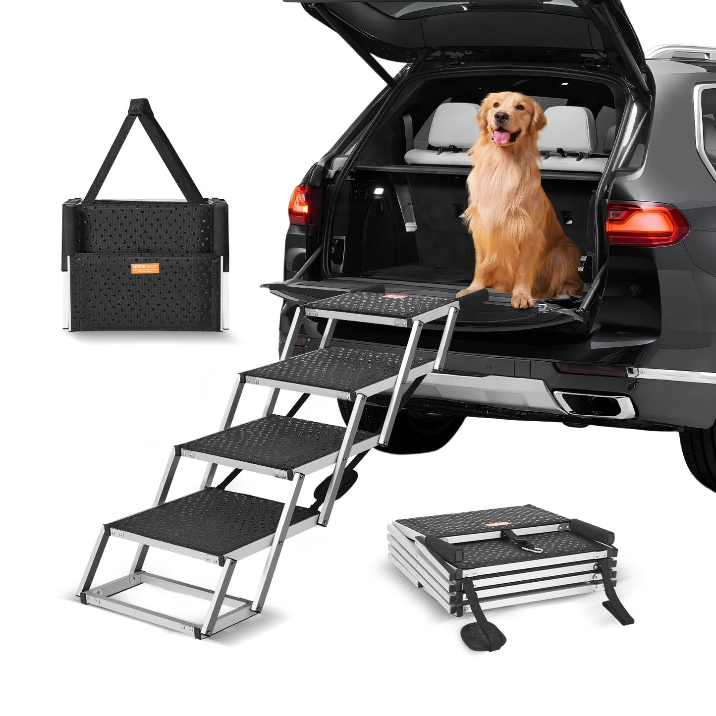 SucceBuy Dog Car Stair Folding Portable Pet Steps Aluminum